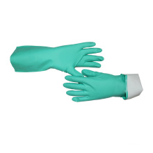 32cm Length Green Nitrile Gloves with White Dipped Flock for Chemical Resistance Purpose